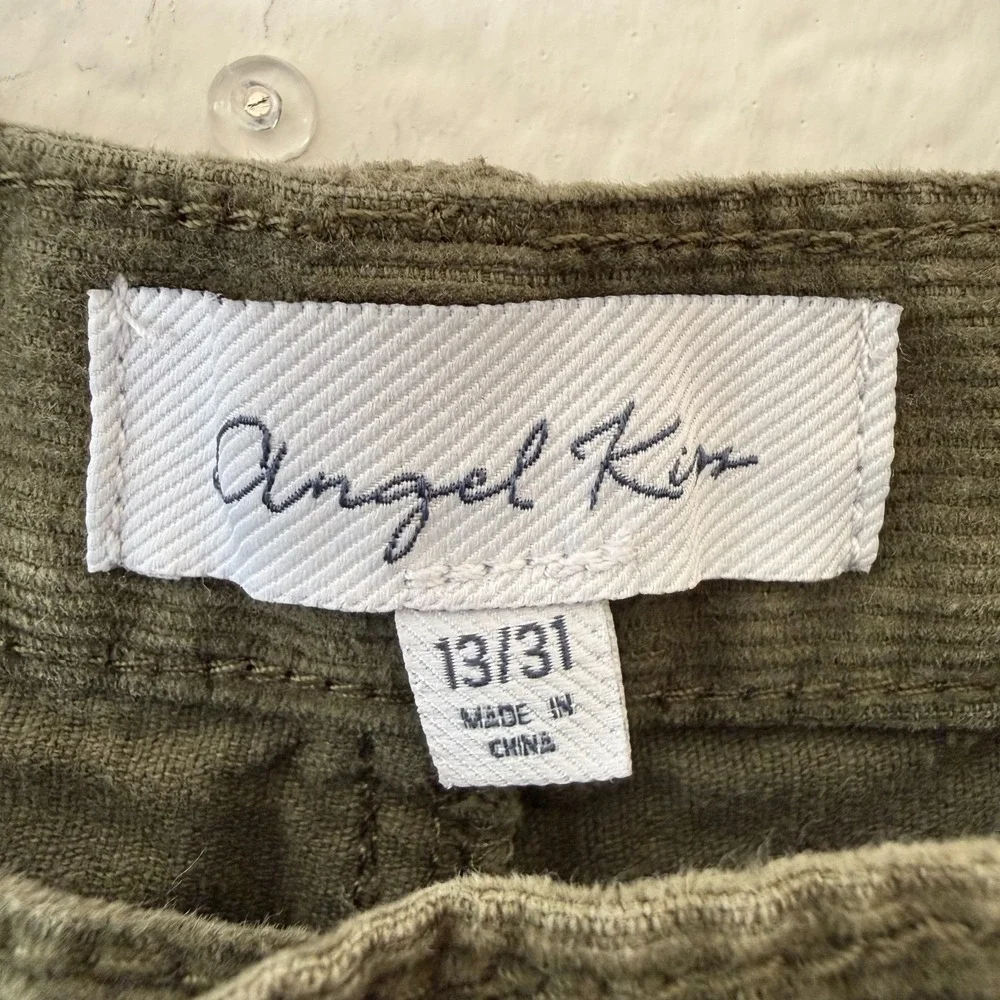 Angel Kiss Corduroy Cargo Pants 13/31 Green Wide Leg Utility Workwear Vibe